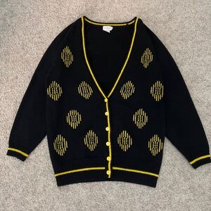 Vintage 80s Wool Cardigan Black and Yellow
